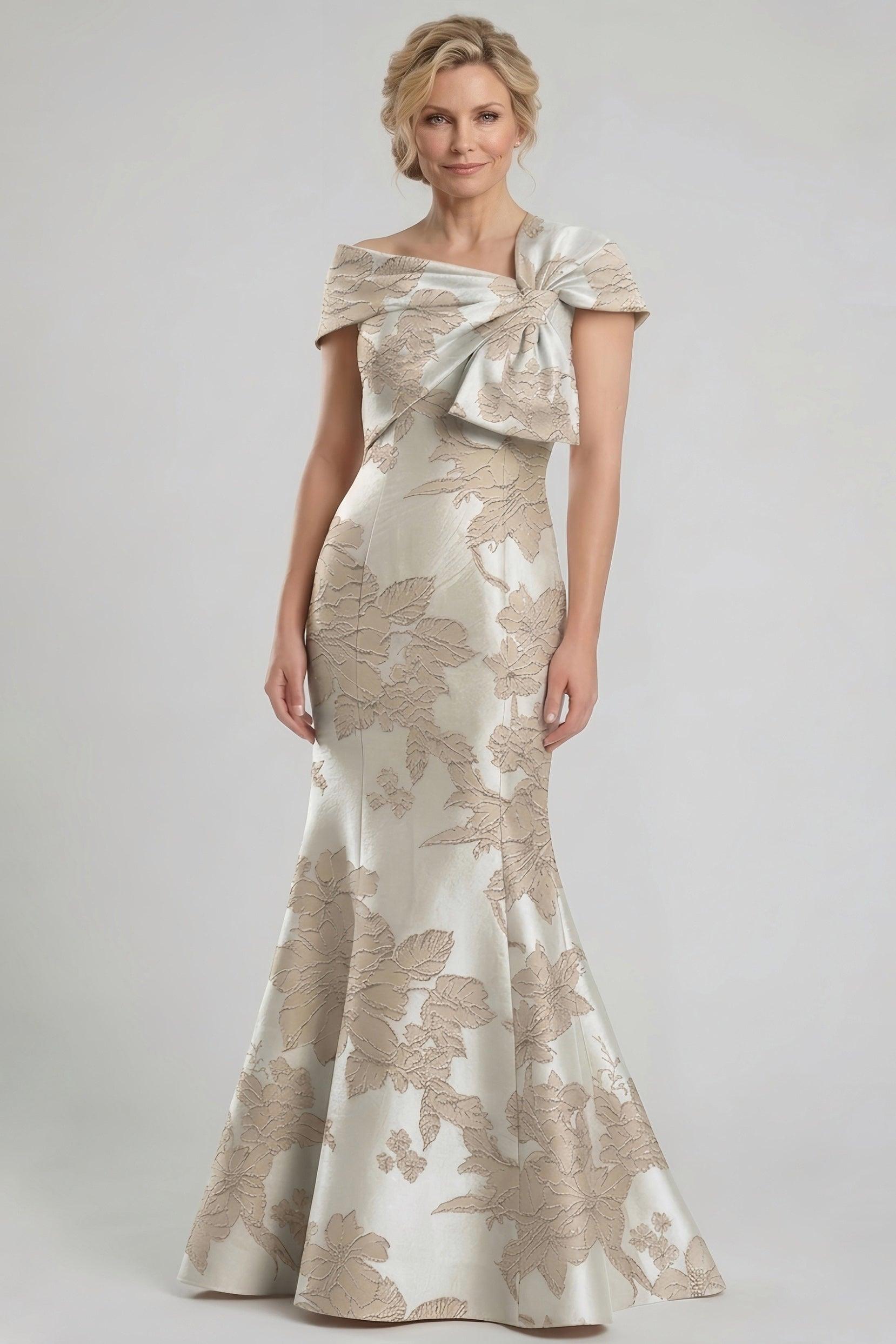 Trumpet-Mermaid Floor Length Jacquard Mother of the Bride Dress CM0414CR - 3 Days / Champagne Floral / US14 - COCOMELODY
